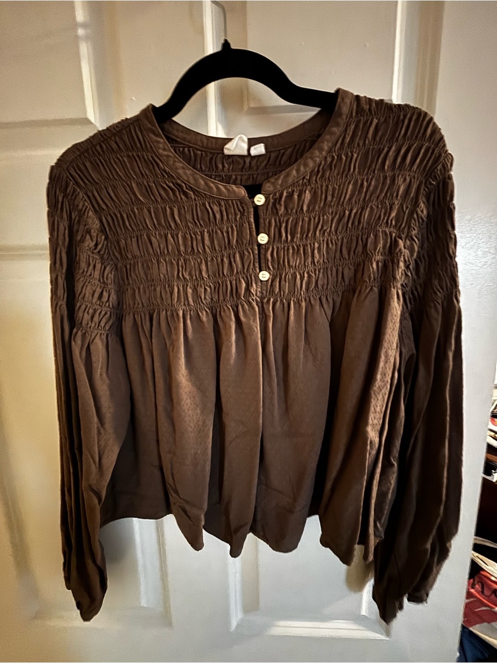 GAP Brown Smocked Long-Sleeve Peasant Top